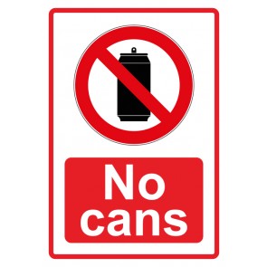 Schild Verbotszeichen Piktogramm & Text englisch · No cans · rot | selbstklebend
