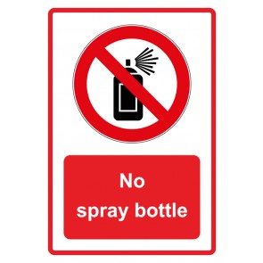Schild Verbotszeichen Piktogramm & Text englisch · No spray bottle · rot (Verbotsschild)