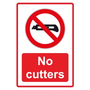 Aufkleber Verbotszeichen Piktogramm & Text englisch · No cutters · rot | stark haftend (Verbotsaufkleber)