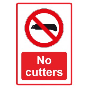 Aufkleber Verbotszeichen Piktogramm & Text englisch · No cutters · rot | stark haftend (Verbotsaufkleber)