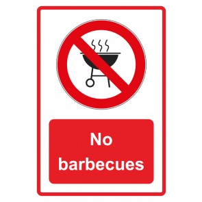 Schild Verbotszeichen Piktogramm & Text englisch · No barbecues · rot | selbstklebend