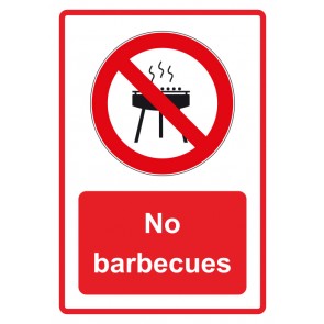 Aufkleber Verbotszeichen Piktogramm & Text englisch · No barbecues · rot (Verbotsaufkleber)