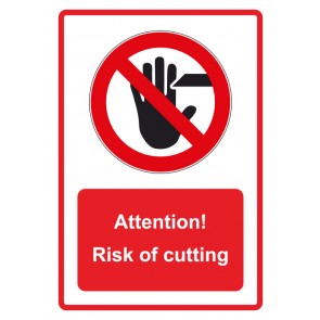 Schild Verbotszeichen Piktogramm & Text englisch · Attention! Risk of cutting · rot | selbstklebend (Verbotsschild)
