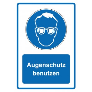 Schild Gebotszeichen Piktogramm & Text deutsch · Augenschutz benutzen · blau | selbstklebend (Gebotsschild)