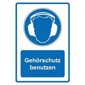 Schild Gebotszeichen Piktogramm & Text deutsch · Gehörschutz benutzen · blau | selbstklebend (Gebotsschild)