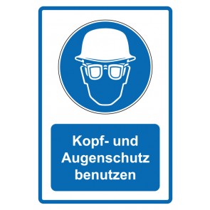 Schild Gebotszeichen Piktogramm & Text deutsch · Kopf- und Augenschutz benutzen · blau | selbstklebend (Gebotsschild)