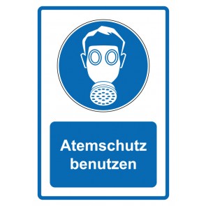 Schild Gebotzeichen Piktogramm & Text deutsch · Atemschutz benutzen · blau (Gebotsschild)