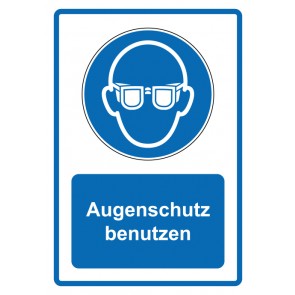 Schild Gebotszeichen Piktogramm & Text deutsch · Augenschutz benutzen · blau | selbstklebend (Gebotsschild)