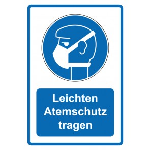Schild Gebotzeichen Piktogramm & Text deutsch · Leichten Atemschutz tragen · blau (Gebotsschild)