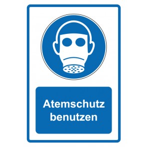 Schild Gebotzeichen Piktogramm & Text deutsch · Atemschutz benutzen · blau