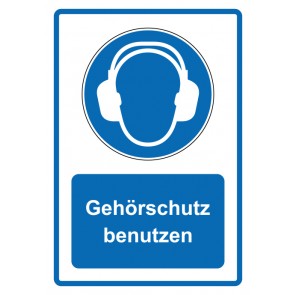 Schild Gebotzeichen Piktogramm & Text deutsch · Gehörschutz benutzen · blau (Gebotsschild)