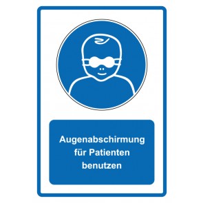 Schild Gebotzeichen Piktogramm & Text deutsch · Augenabschirmung für Patienten benutzen · blau