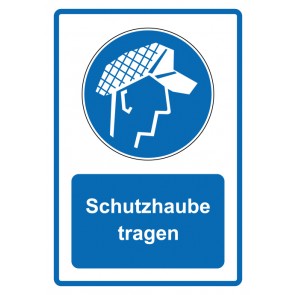 Schild Gebotzeichen Piktogramm & Text deutsch · Schutzhaube tragen · blau