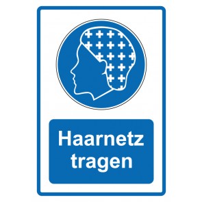 Aufkleber Gebotszeichen Piktogramm & Text deutsch · Haarnetz tragen · blau (Gebotsaufkleber)