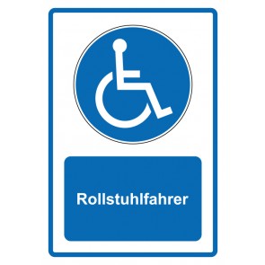Schild Gebotszeichen Piktogramm & Text deutsch · Rollstuhlfahrer · blau | selbstklebend (Gebotsschild)