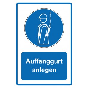 Aufkleber Gebotszeichen Piktogramm & Text deutsch · Auffanggurt anlegen · blau (Gebotsaufkleber)