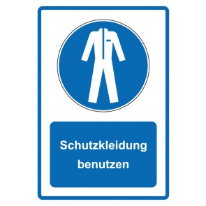 Schild Gebotszeichen Piktogramm & Text deutsch · Schutzkleidung benutzen · blau | selbstklebend (Gebotsschild)