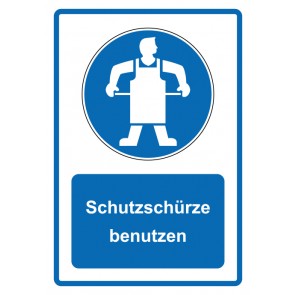 Aufkleber Gebotszeichen Piktogramm & Text deutsch · Schutzschürze benutzen · blau (Gebotsaufkleber)