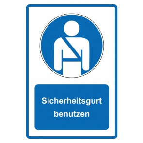Schild Gebotzeichen Piktogramm & Text deutsch · Sicherheitsgurt benutzen · blau (Gebotsschild)