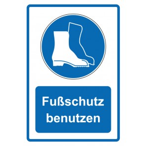 Aufkleber Gebotszeichen Piktogramm & Text deutsch · Fußschutz benutzen · blau (Gebotsaufkleber)