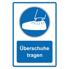 Schild Gebotszeichen Piktogramm & Text deutsch · Überschuhe tragen · blau | selbstklebend (Gebotsschild)