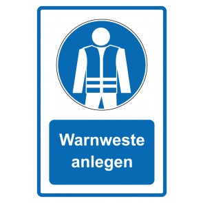 Aufkleber Gebotszeichen Piktogramm & Text deutsch · Warnweste anlegen · blau (Gebotsaufkleber)