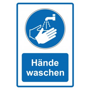 Aufkleber Gebotszeichen Piktogramm & Text deutsch · Hände waschen · blau | stark haftend (Gebotsaufkleber)