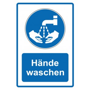 Aufkleber Gebotszeichen Piktogramm & Text deutsch · Hände waschen · blau (Gebotsaufkleber)