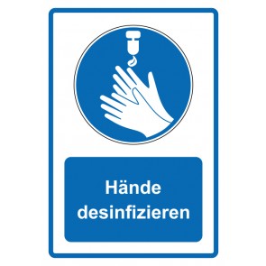 Aufkleber Gebotszeichen Piktogramm & Text deutsch · Hände desinfizieren · blau (Gebotsaufkleber)