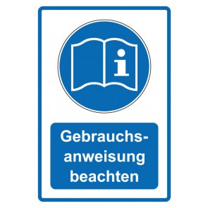 Schild Gebotzeichen Piktogramm & Text deutsch · Gebrauchsanweisung beachten · blau (Gebotsschild)