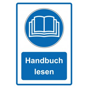 Aufkleber Gebotszeichen Piktogramm & Text deutsch · Handbuch lesen · blau | stark haftend (Gebotsaufkleber)