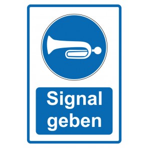 Aufkleber Gebotszeichen Piktogramm & Text deutsch · Signal geben · blau (Gebotsaufkleber)