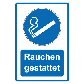 Schild Gebotzeichen Piktogramm & Text deutsch · Rauchen gestattet · blau (Gebotsschild)