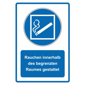 Magnetschild Gebotszeichen Piktogramm & Text deutsch · Rauchen innerhalb des begrenzten Raumes gestattet · blau (Gebotsschild magnetisch · Magnetfolie)