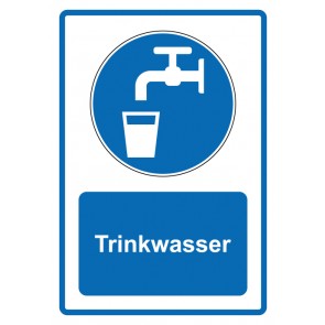 Schild Gebotzeichen Piktogramm & Text deutsch · Trinkwasser · blau (Gebotsschild)