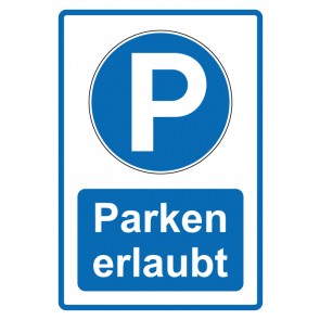 Schild Gebotszeichen Piktogramm & Text deutsch · Parken erlaubt · blau | selbstklebend (Gebotsschild)