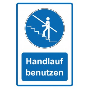 Schild Gebotzeichen Piktogramm & Text deutsch · Handlauf benutzen · blau (Gebotsschild)