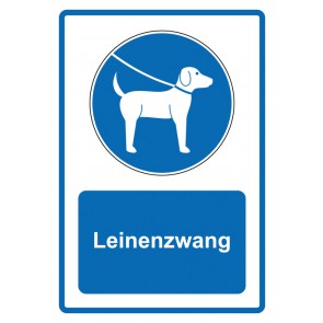 Schild Gebotszeichen Piktogramm & Text deutsch · Leinenzwang · blau | selbstklebend (Gebotsschild)