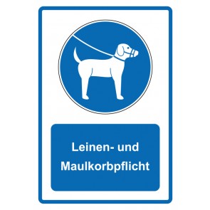 Aufkleber Gebotszeichen Piktogramm & Text deutsch · Leinen- und Maulkorbpflicht · blau (Gebotsaufkleber)