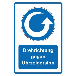 Schild Gebotzeichen Piktogramm & Text deutsch · Drehrichtung gegen Uhrzeigersinn · blau