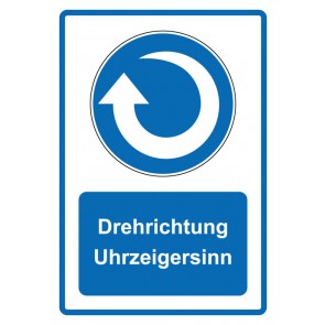 Schild Gebotzeichen Piktogramm & Text deutsch · Drehrichtung Uhrzeigersinn · blau
