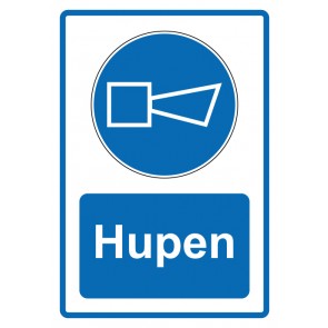Schild Gebotzeichen Piktogramm & Text deutsch · Hupen · blau