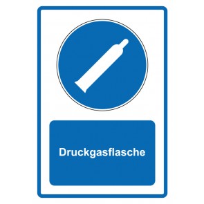 Schild Gebotzeichen Piktogramm & Text deutsch · Druckgasflasche · blau