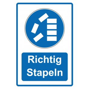 Aufkleber Gebotszeichen Piktogramm & Text deutsch · Richtig stapeln · blau (Gebotsaufkleber)