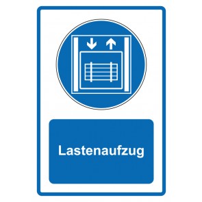 Schild Gebotzeichen Piktogramm & Text deutsch · Lastenaufzug · blau (Gebotsschild)