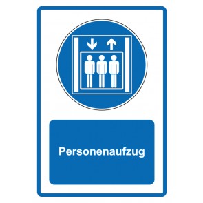 Aufkleber Gebotszeichen Piktogramm & Text deutsch · Personenaufzug · blau (Gebotsaufkleber)