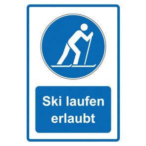 Schild Gebotzeichen Piktogramm & Text deutsch · Ski laufen erlaubt · blau (Gebotsschild)