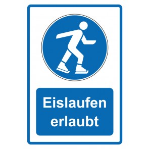 Aufkleber Gebotszeichen Piktogramm & Text deutsch · Eislaufen erlaubt · blau (Gebotsaufkleber)