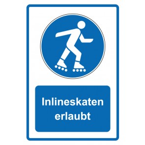 Aufkleber Gebotszeichen Piktogramm & Text deutsch · Inlineskaten erlaubt · blau (Gebotsaufkleber)