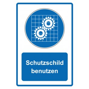 Schild Gebotzeichen Piktogramm & Text deutsch · Schutzschild benutzen · blau (Gebotsschild)